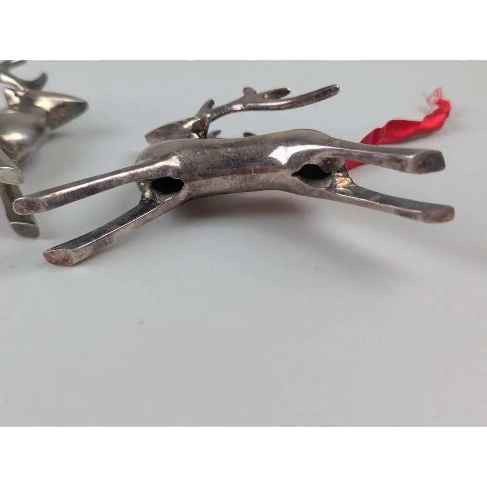 Vtg Pottery Barn Reindeer Ornaments Silver Plated Classic Leaping Christmas Gift